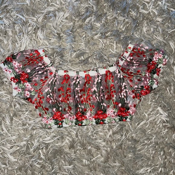 Sheer crop top with floral print - Picture 1 of 1